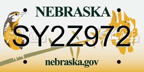 SY2Z972 Nebraska License Plate