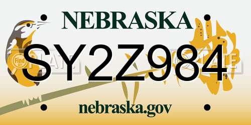 SY2Z984 Nebraska License Plate
