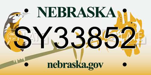 SY33852 Nebraska License Plate