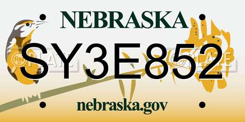 SY3E852 Nebraska License Plate