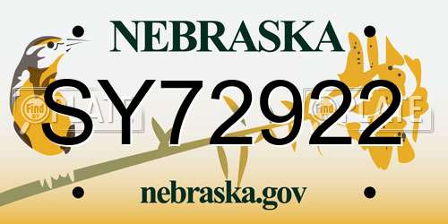 SY72922 Nebraska License Plate