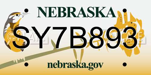 SY7B893 Nebraska License Plate