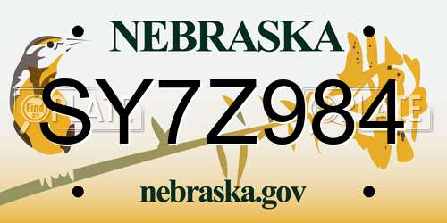 SY7Z984 Nebraska License Plate