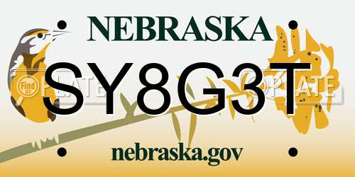 SY8G3T Nebraska License Plate