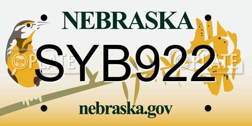 SYB922 Nebraska License Plate
