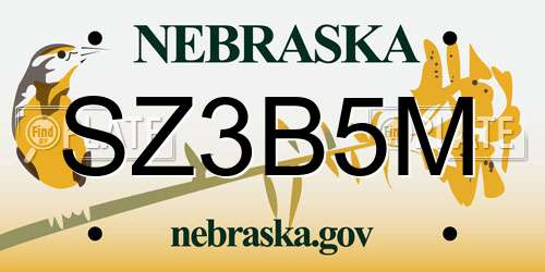 SZ3B5M Nebraska License Plate