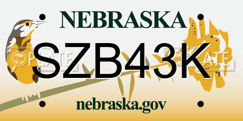 SZB43K Nebraska License Plate