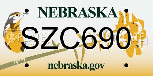 SZC690 Nebraska License Plate