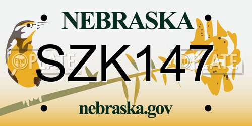 SZK147 Nebraska License Plate