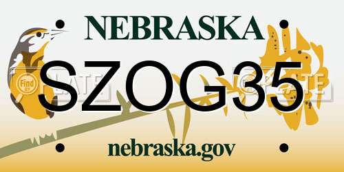 SZOG35 Nebraska License Plate