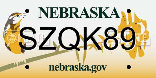 SZQK89 Nebraska License Plate