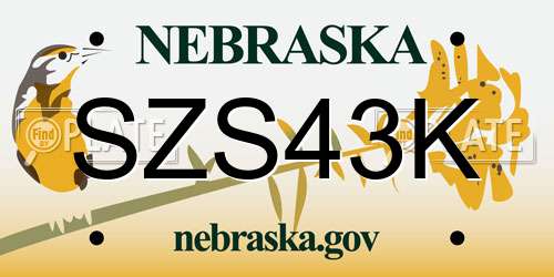 SZS43K Nebraska License Plate