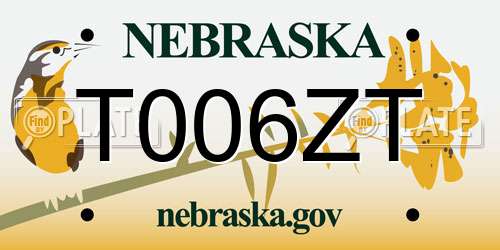 T006ZT Nebraska License Plate