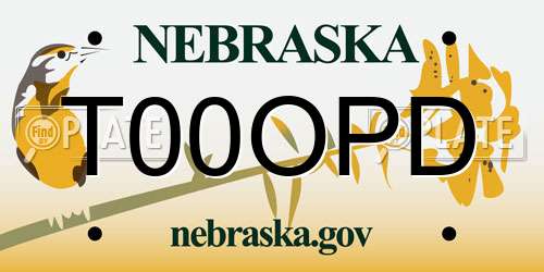 T00OPD Nebraska License Plate