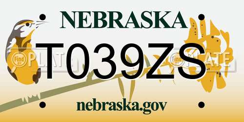 T039ZS Nebraska License Plate