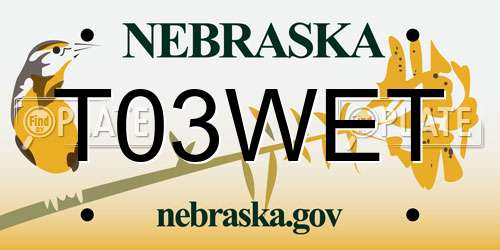 T03WET Nebraska License Plate