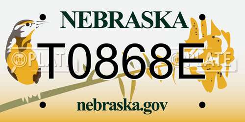 T0868E Nebraska License Plate