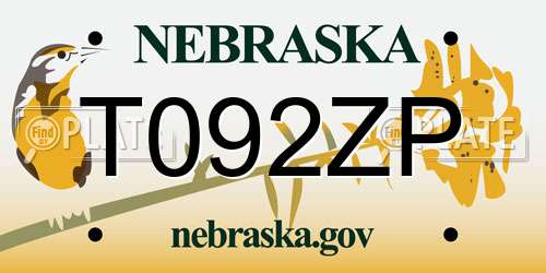 T092ZP Nebraska License Plate