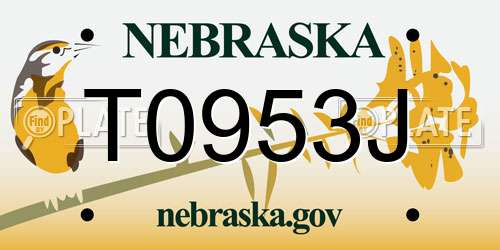 T0953J Nebraska License Plate