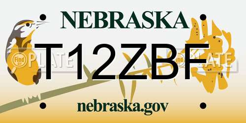 T12ZBF Nebraska License Plate