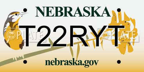 T22RYT Nebraska License Plate