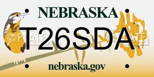T26SDA Nebraska License Plate