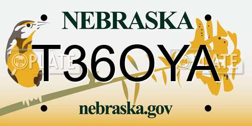 T36OYA Nebraska License Plate
