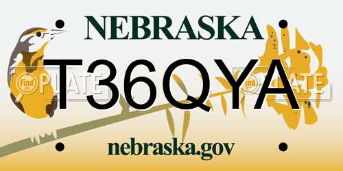 T36QYA Nebraska License Plate