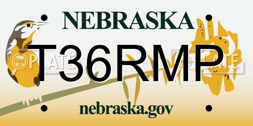 T36RMP Nebraska License Plate