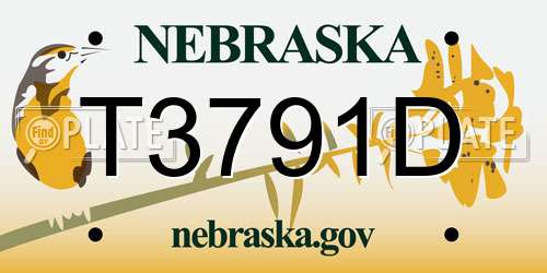 T3791D Nebraska License Plate