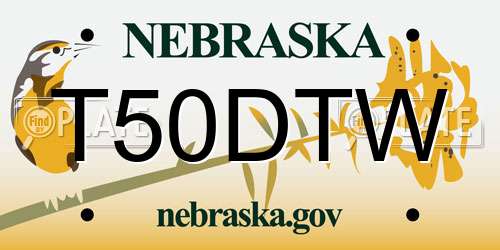 T50DTW Nebraska License Plate