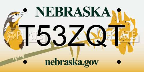 T53ZQT Nebraska License Plate