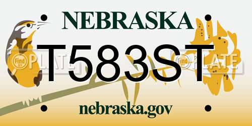 T583ST Nebraska License Plate