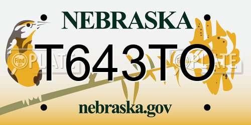 T643TO Nebraska License Plate
