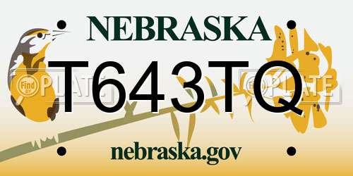 T643TQ Nebraska License Plate