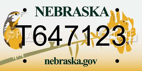T647123 Nebraska License Plate