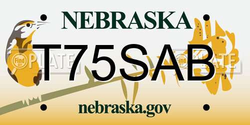 T75SAB Nebraska License Plate