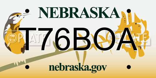 T76BOA Nebraska License Plate