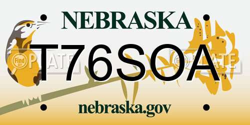 T76SOA Nebraska License Plate