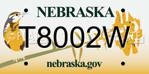 T8002W Nebraska License Plate