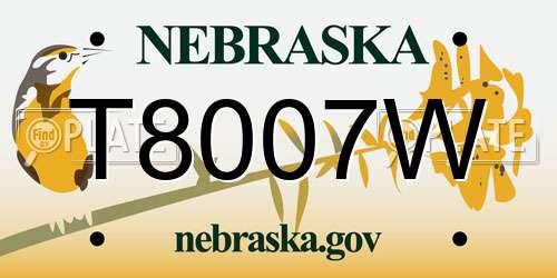 T8007W Nebraska License Plate