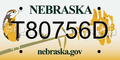 T80756D Nebraska License Plate