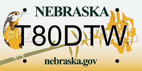 T80DTW Nebraska License Plate
