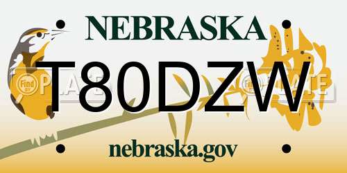 T80DZW Nebraska License Plate
