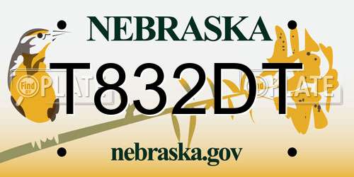 T832DT Nebraska License Plate