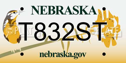 T832ST Nebraska License Plate