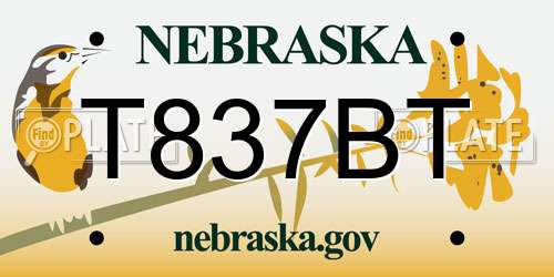 T837BT Nebraska License Plate