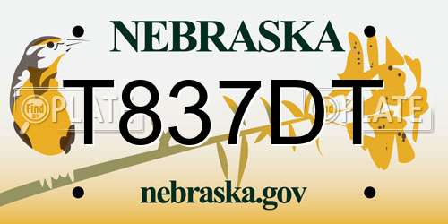 T837DT Nebraska License Plate