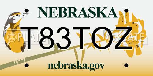 T83TOZ Nebraska License Plate