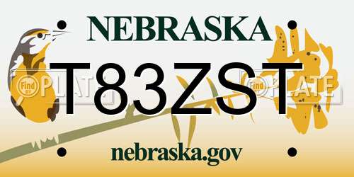 T83ZST Nebraska License Plate